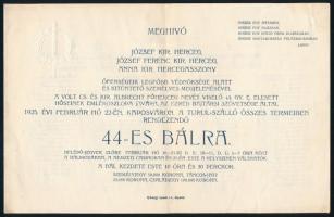 1925 Meghívó a volt cs. és kir. Albrecht főherceg nevét viselő 44. gyalogezred elesett hőseinek emlékoszlopa javára rendezendő 44-es bálra, 4p