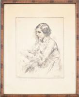 Perlmutter Izsák (1866-1932): Női portré. Rézkarc, papír, utólagos jelzéssel (?), üvegezett fakeretben, 24x19 cm