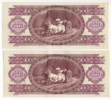 1992. 100Ft (2x) sorszámkövetők "B 798 076896 - B 798 076897" T:III szép papír, nyomdai pa...