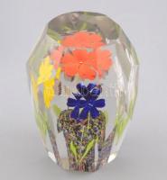 Muranoi virágos üveg dísz. Többrétegű, apró csorbákkal 13 cm