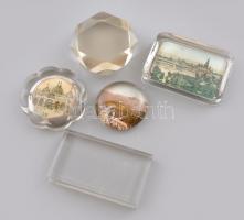 5 db városképes és egyéb üveg levélnehezék a XX. sz. elejéről 13 cm.ig
