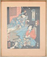 Japán fürdő. Fametszet, papír, kartonra kasírozva. Jelzett. Feltehetően XIX. sz. Üvegezett fakeretben. 36,5x25,5 cm