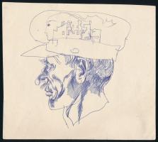 cca 1970 Szász Endre (1926-2003): Kalapos férfi. Toll, papír, jelzés nélkül, a művész hagyatékából, 14,5×16 cm