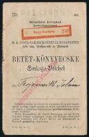 1895 A M. kir. Posta-Takarékpénztár Nagy-bucsányi fiókja által kiadott betétkönyvecske, Ferjencsik (Ferenczy) Jolán későbbi népi-iparművész részére kiállítva, 1895-1910 közötti bejegyzésekkel