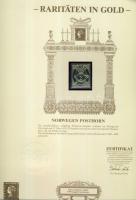 Norvégia 1874. 2S bélyeg modern aranyfóliás kiadásban, ismertető
tanúsítvánnyal! Csak 9999db!