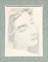 L. Gy. jelzéssel: Női portré. Ceruza, papír. Paszpartuban, a lap széle foltos, 27,5x20 cm