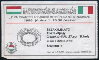1996 Magyarország - Olaszország labdarúgó mérkőzés jegye,(0:2), 1996 jún 1.
