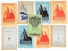 1913-1944 Turisták Lapja folyóirat 5 száma, közte 2 1944-es is. + 1934-1935 Turistaság és Alpinizmus 5 száma. Változó állapotban.