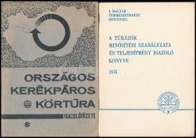 cca 1972-1974-1980 Magyar Természetbarát Szövetség 3 db minősítési szabályzata és teljesítményt igazoló könyve + Országos Kerékpáros Körtúra igazolófüzete (bélyegzésekkel.)