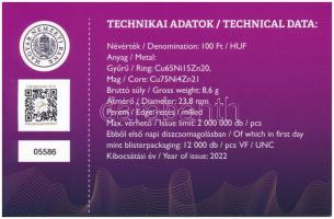 2022. 100Ft "Magyar Pénzmúzeum és Látogatóközpont" első napi veret sorszámozott emléklapon...