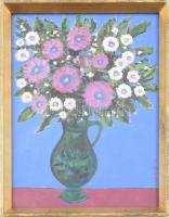 Böhm Lipót, Poldi (1916-1995): Lila virág. Olaj, vászon, faroston, jelezve jobbra lent. Hátoldalán Képcsarnok Vállalat címkéjével. Üvegezett fakeretben, 39×30 cm