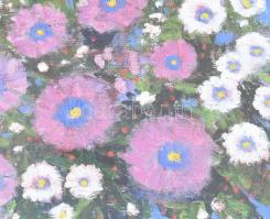 Böhm Lipót, Poldi (1916-1995): Lila virág. Olaj, vászon, faroston, jelezve jobbra lent. Hátoldalán K...