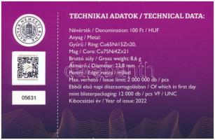 2022. 100Ft "Magyar Pénzmúzeum és Látogatóközpont" első napi veret sorszámozott emléklapon...