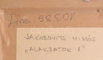 Jakobovits Miklós (1936-2012): Alakzatok 1. Olaj, karton, jelzett a hátoldalán. Fakeretben. 38x26,5 ...