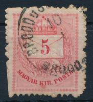 1874 Színesszámú 5kr festékfoltokkal BROOD u (SLAVONIJI) / BROOD-(SLAV.) (foghibák / perf. faults)