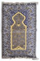 Régi imaszőnyeg + rojt, gyapjú perzsa szőttes, 65×110 cm