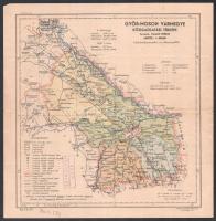 cca 1920-1930 Győr-Moson vármegye közigazgatási térképe, 1:400,000, tervezte: Tallián Ferenc, szakadt, 26x26 cm