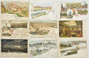 Kb. 88 db RÉGI hosszú címzéses külföldi város képeslap vegyes minőségben, sok litho / Cca. 88 pre-1910 European town-view postcards in mixed quality, many lithos