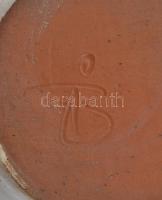 Retró mázas kerámia ikebana, jelzett (Benkő Ilona?), kis kopásnyomokkal, d: 15,5 cm