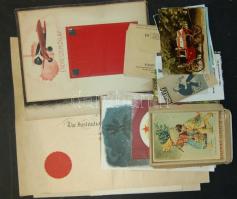 Vegyes hagyaték nyomtatvány tétel: benne érdekes oklevelek, reklám, metszet összesen kb 35 darab