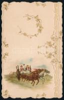 cca 1890 3 db dombor litho üres üdvözlőlap magyaros témával 12x18 cm