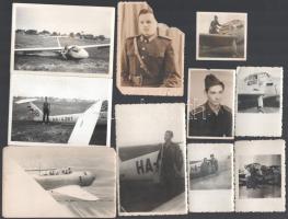 cca 1950 Vegyes repülős fotó tétel, 10 db, közte sérült, 14x8 cm és 6x6 cm közötti méretben
