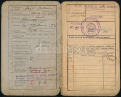 1939-1940 Katona igazolványi lapja, benne leszerelési jeggyel, a "M. Kir. Alsódabasi 5. Honvéd ...
