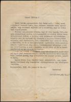 1949 Rákosi Mátyásnak címzett gépelt levél, egy dolgozni akaró, tolószékes embertől, hajtott, foltos.