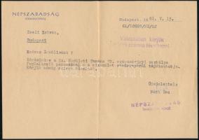 1961 Népszabadság fejléces, gépelt levele, 1961. V. 13.