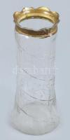 Régi üveg váza, öntött, kopott aranyozással, m: 20 cm