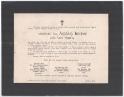 1920 abalehotai Árpássy Imre a Nyitrai Hitelbank vezérigazgatójának (február 25.) és feleségének, abalehotai özv. Árpássy Imréné Verő Hermin (március 21.) halálozási értesítői, hajtottak.