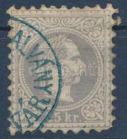 1867 25kr greyish violet (short corner perf.), 1867 25kr szürkésibolya kék temesvári pénzutalvány bélyegzéssel (rövid sarokfog)