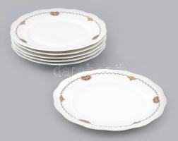 KPM jelzett süteményes tányér, 6db, kézzel festett porcelán, kopásnyomokkal, d: 19,5 cm