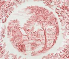 4 személyes angol fajansz süteményes készlet, mázrepedésekkel, jelzett, d: 19,5-31,5 cm