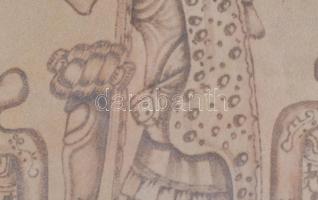 Sámán v. törzsfőnük. Ismeretlen technika (nyomat?), karton. Üvegezett fakeretben. 57,5x29 cm