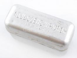 Retró alumínium szifonpatrontartó doboz, benne 10 db, nagyrészt használatlan patron