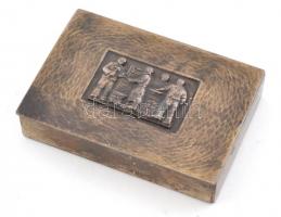 Tevan Margit (1901-1978): Kovácsok, fém doboz, jelzett, kopott, 10x7x2 cm