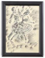 Vadonné Perényi Irén (?-?): Táncosok. Tus, papír, jelzett, üvegezett keretben, 18×12 cm