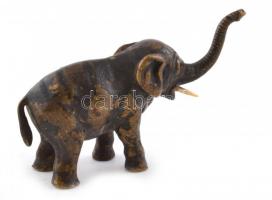 Bronz elefánt szobrocska, csont agyarakkal, (egyik letört) 8 cm