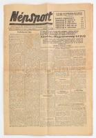 1953 Népsport 1953. április. 27., IX. évf. 84. száma. A címlapon az Arany-csapat mérkőzésével, Ausztria-Magyarország (1:1.) Szikra-ny., hajtott, szakadt, 4 p.