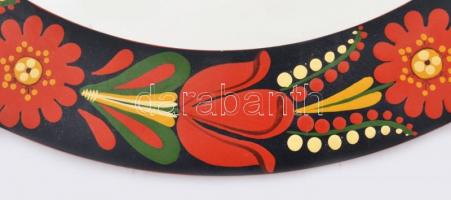 Népi festett tükör, kopott, d: 40 cm