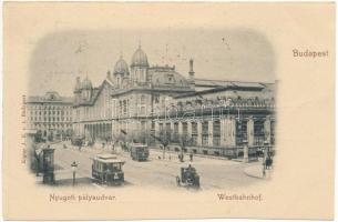 1901 Budapest VI. Nyugati pályaudvar, villamosok. Rigler J. E. rt. kiadása (Rb)