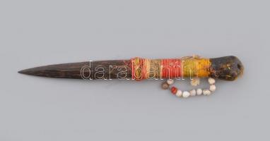 Afrikai törzsi kés, fa, gyékény, gyönggyel 30 cm