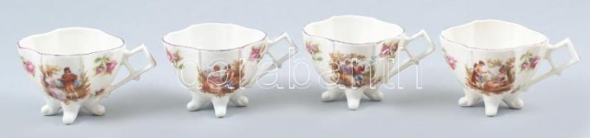 4 db klf szerelmi jelenetes porcelán mokkás csésze. Kézzel festett, jelzés nélkül, kopással 5 cm