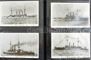 HADIHAJÓK - 190 db MODERN reprint képeslap albumban: európai, japán, ororsz és amerikai haditengerés...