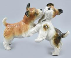 Ens porcelán foxi kutya pár, jelzett, hibátlan, m: 17 cm