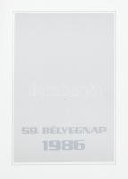 1986 Bélyegnap sor és blokk emléklapon, a tervező grafikus Szász Endre aláírásával