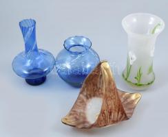 4 darabos üveg tétel, vázák, kínáló, hibátlan, részben jelzett, m: 14-20 cm