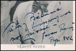 1942 Seress Rezső (1899-1968) zeneszerző, zongorista autográf dedikációja, őt magát ábrázoló képesla...