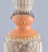 Kiss Roóz Ilona (1920-2010): Női figura, mázas kerámia, kézzel festett, jelzett, hibátlan, m: 55 cm